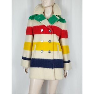 HBC Striped Pea Coat 100% Wool - M